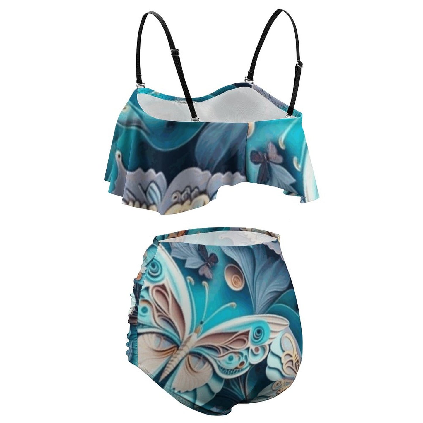 Blue Butterfly 2-Piece Ruffle Tankini Swimsuit