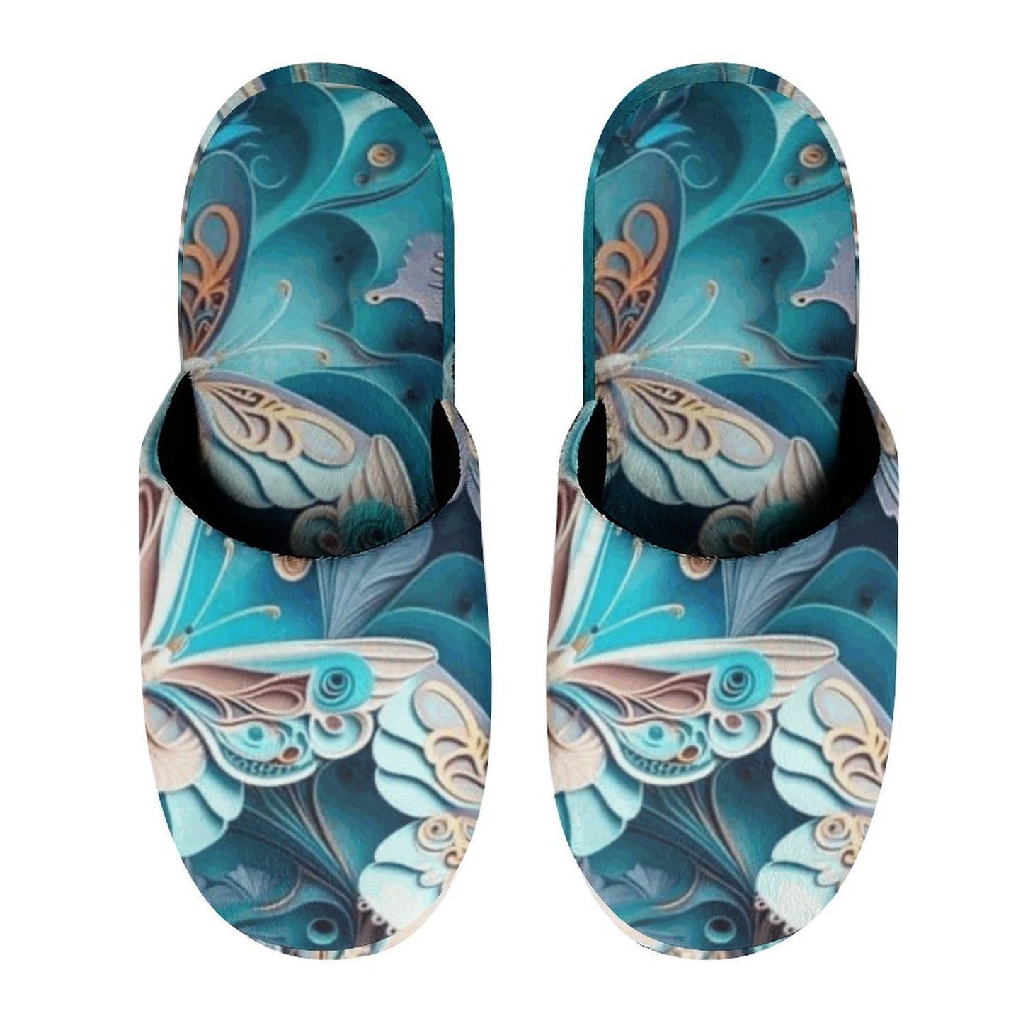 Blue Butterfly Flannel Men's Cotton Slippers