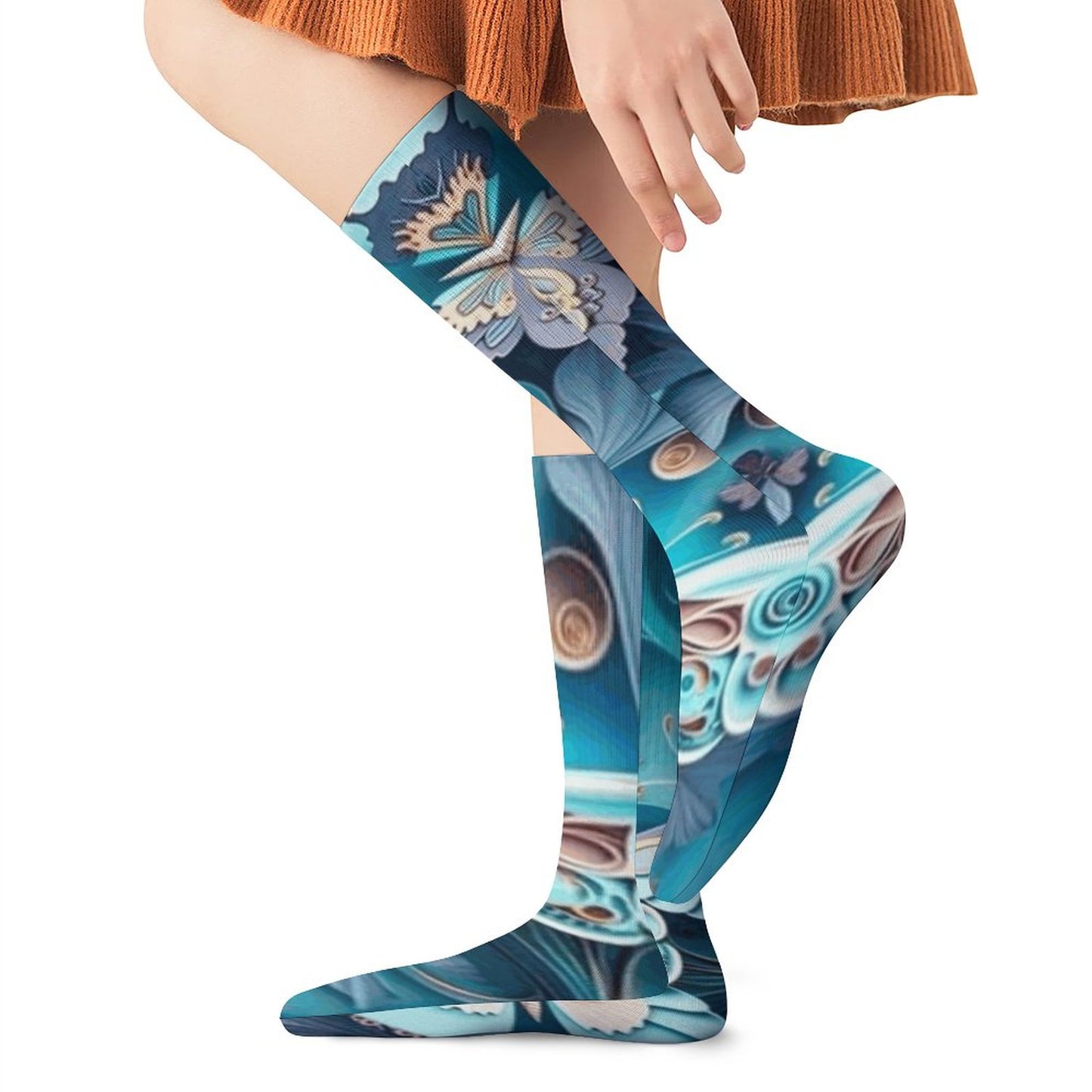 Blue Butterfly Tube Socks