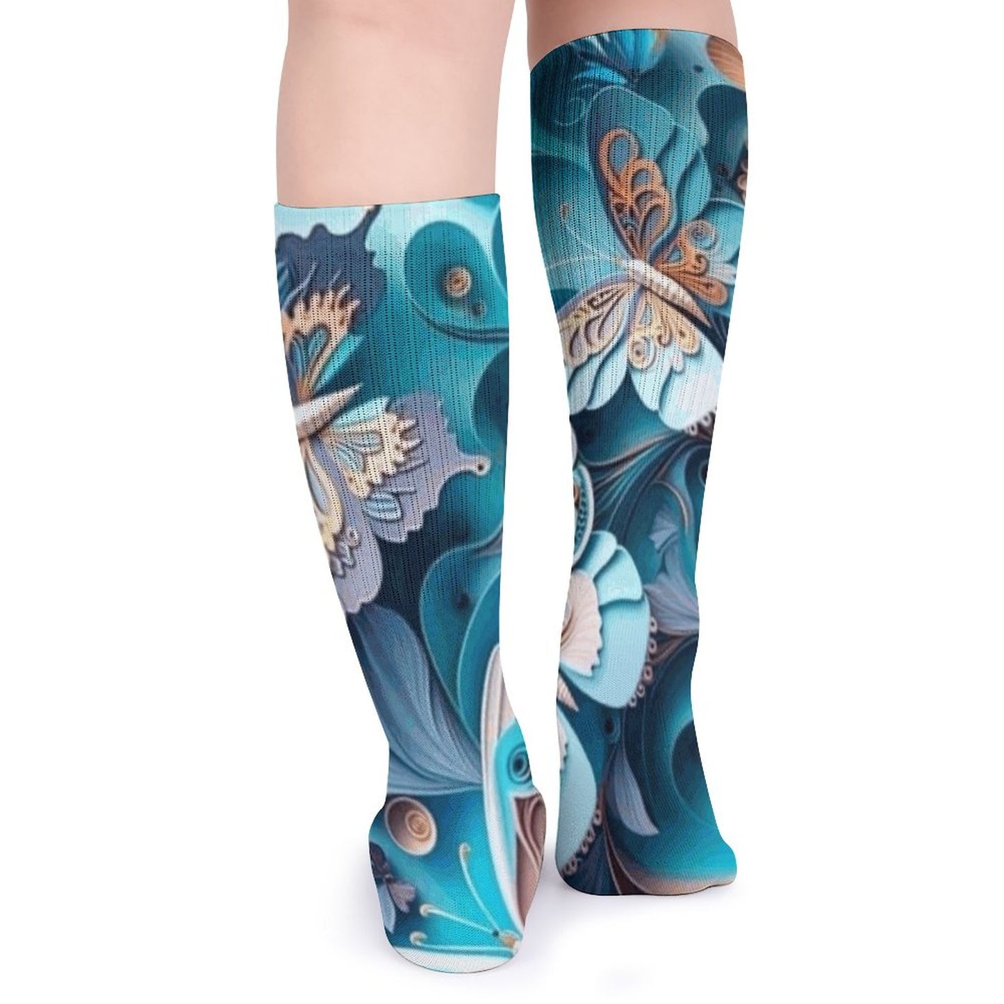 Blue Butterfly Tube Socks