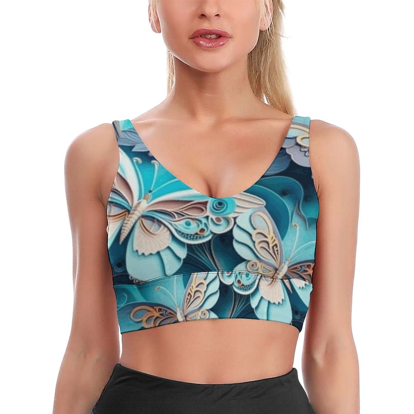 Blue Butterfly Sports Yoga Bra