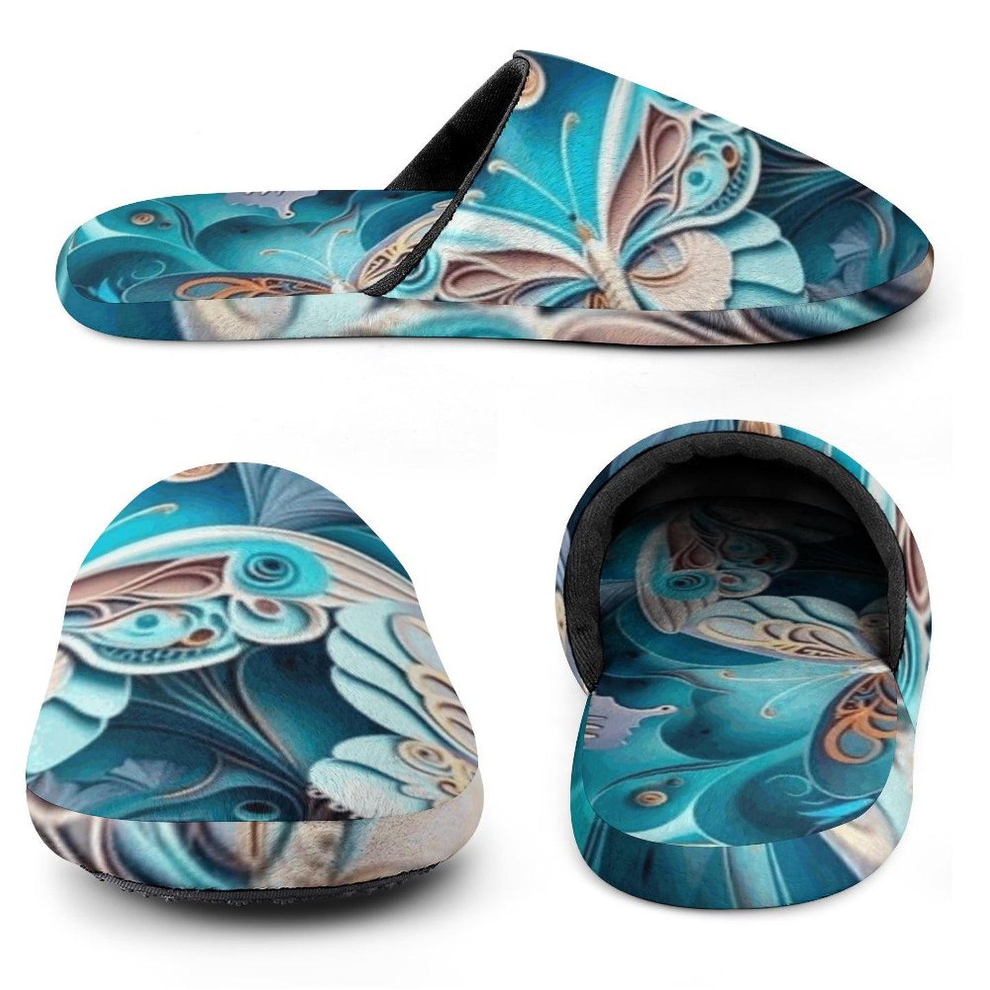 Blue Butterfly Flannel Men's Cotton Slippers