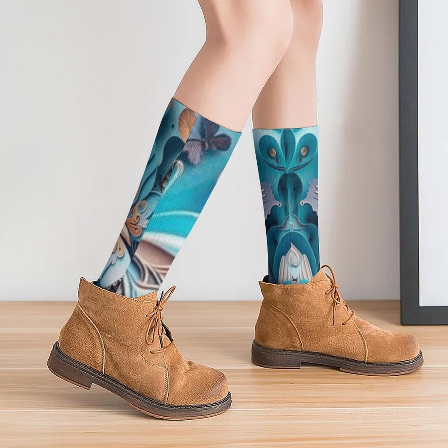 Blue Butterfly Tube Socks